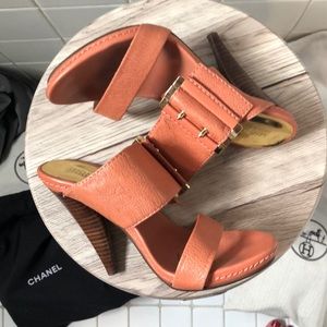 Michael Kors Heels Size 7- Leather Upper,Rubber Soles,Padded Foot Bed,Wood Heel